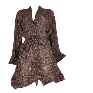 Victoria's Secret Leopard Print Sheer Kimono Tie Robe Long Sleeve One Size